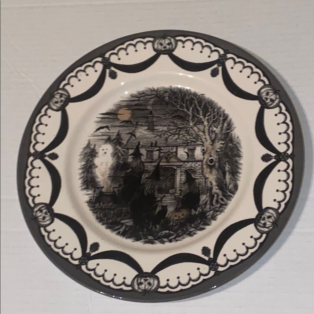 Royal Stafford Halloween Black Cat Witches Black and White Dinner Plate